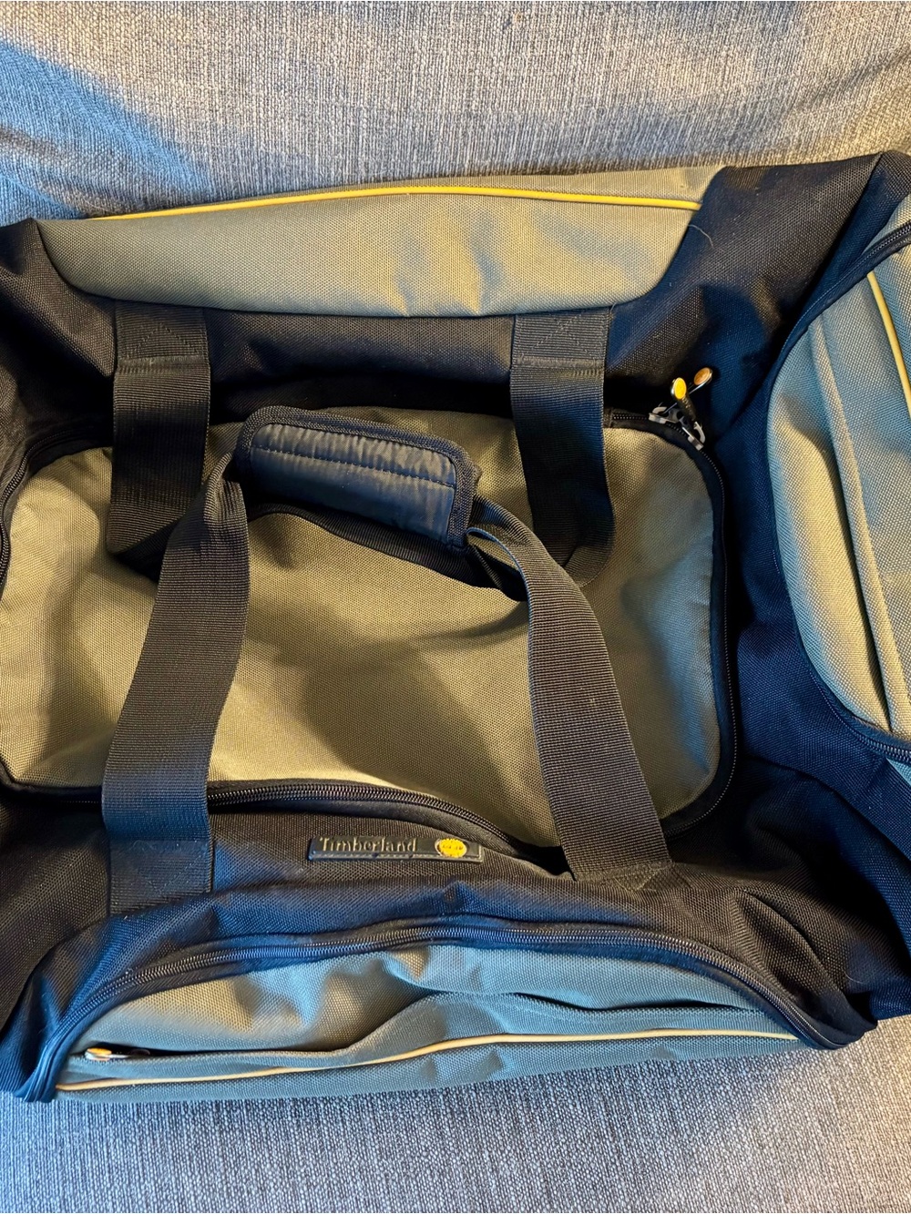 Timberland Olive and Black Duffel with Yellow Accents